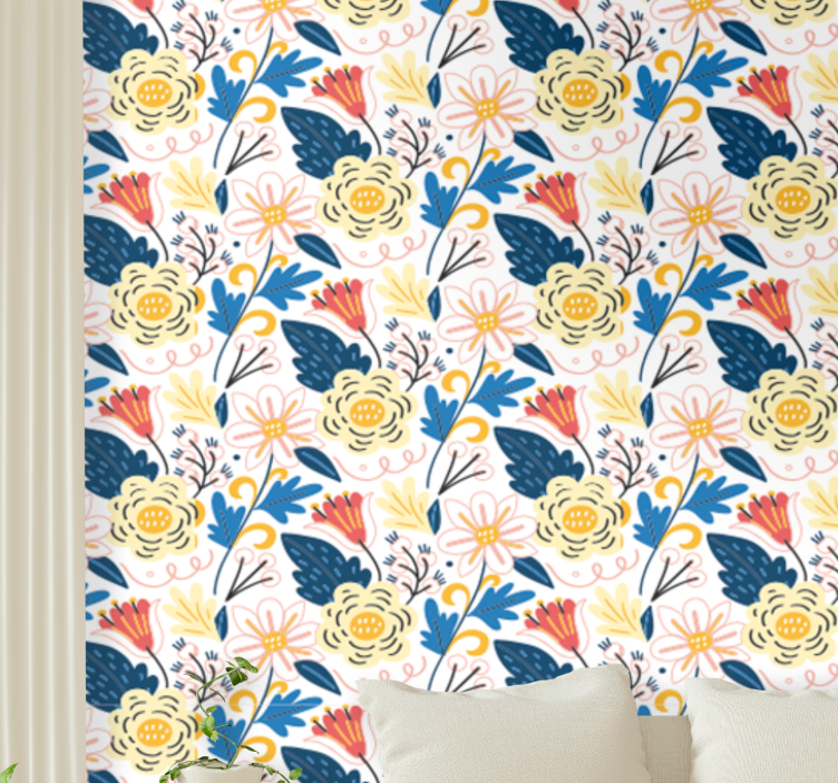 Papel tapiz flores diseño colorido floreciente - TenVinilo