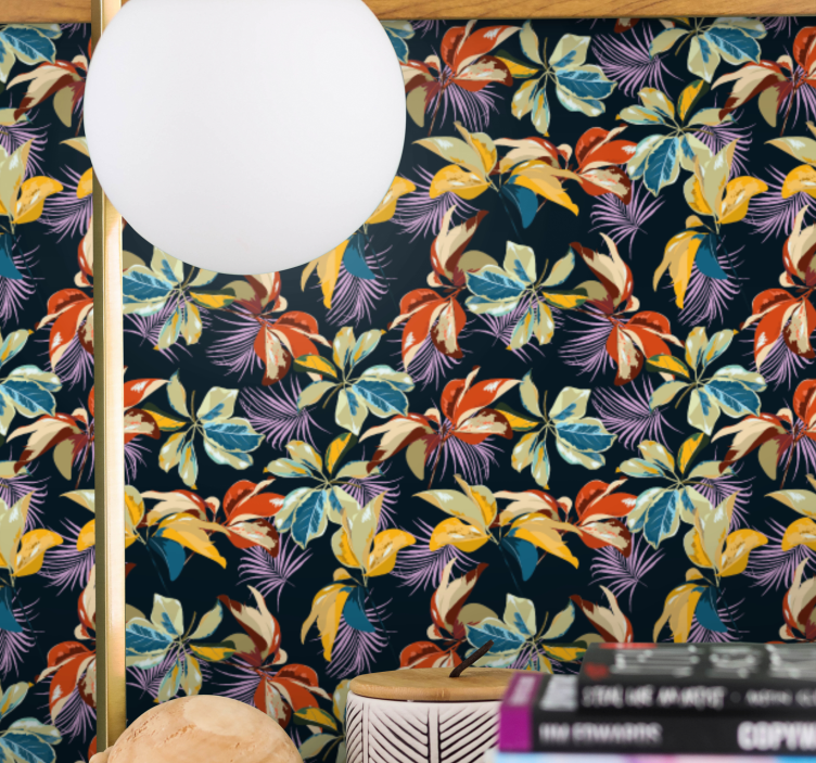 Papel tapiz flores dosel de selva vívido - TenVinilo