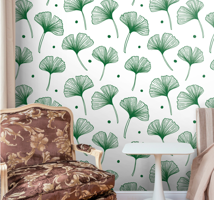 Papel tapiz hojas ginkgo verde elegante - TenVinilo
