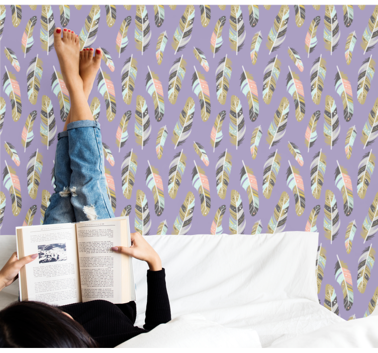 Papel tapiz hojas patrones emplumados - TenVinilo