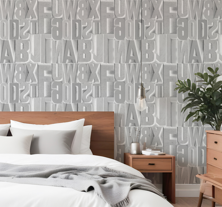 Papel tapiz letras letras grises 3d - TenVinilo