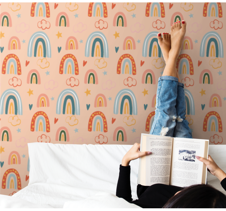 Papel tapiz juvenil paisaje onírico del arco iris - TenVinilo