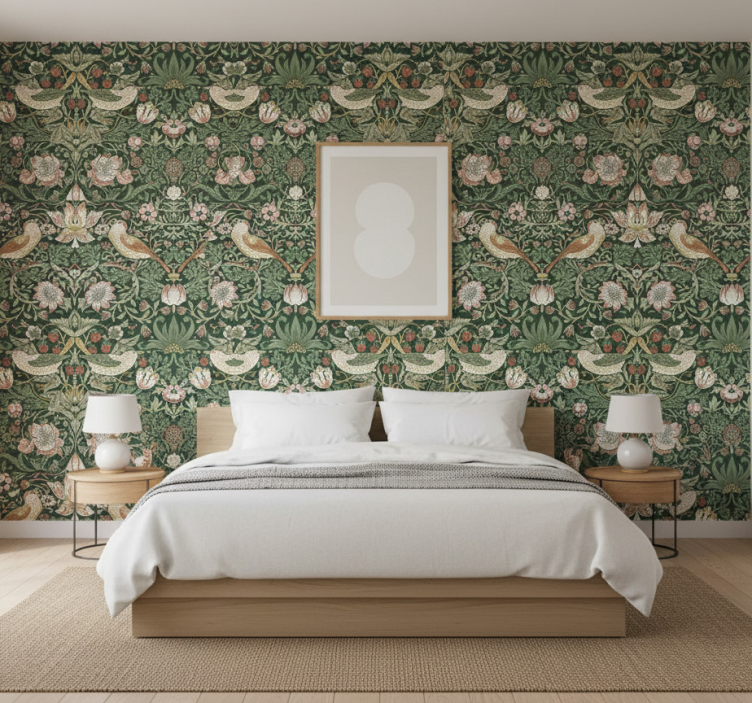 Papel tapiz pájaros estilo morris - TenVinilo