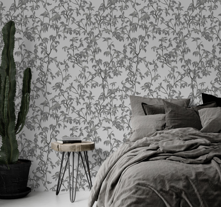 Papel tapiz para cabecera árboles minimalistas - TenVinilo