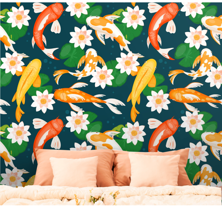 Papel tapiz peces flora del estanque koi - TenVinilo