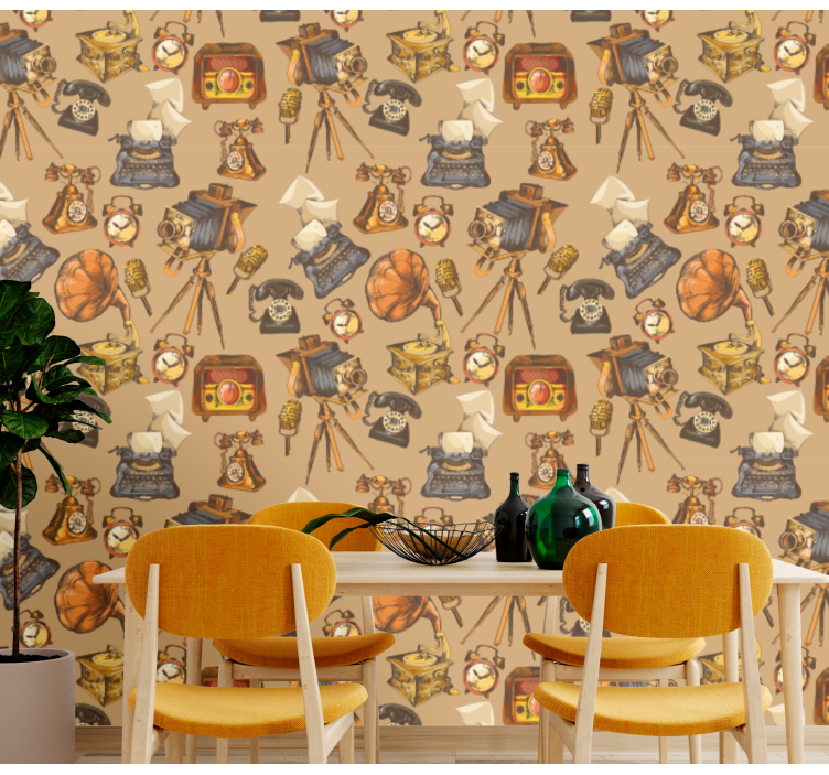 Papel tapiz vintage collage de objetos antiguos - TenVinilo