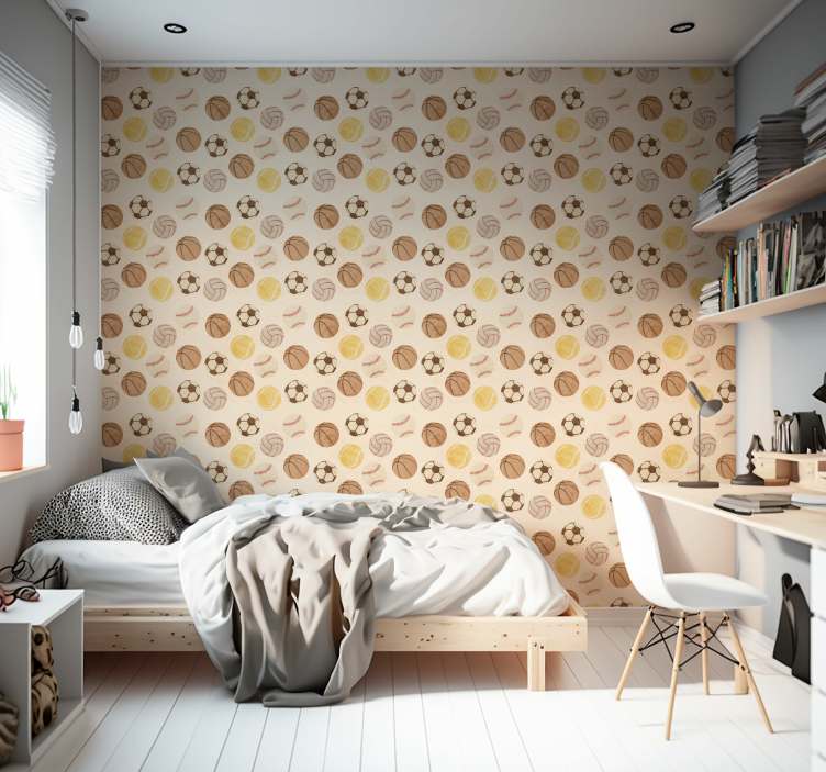 Papel pintado juvenil vintage pelotas deportes - TenVinilo